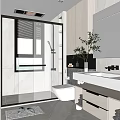 Modern Bathroom Interior Design With Glass Shower Partition Vanity Mirror And Plants