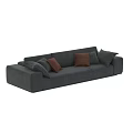 Dark Leather Sectional Sofa With Brown And Dark Accent Pillows 3d model