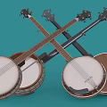 Vintage Crossed Banjos Musical Instruments Display On Blue Background With Classic Design