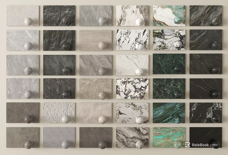Stone Samples for Interior Design Featuring Various Textures and Colors Arranged in 3d model 