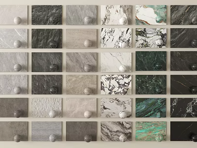 Stone Samples for Interior Design Featuring Various Textures and Colors Arranged in 3d model