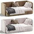 Stylish Kids Bed With Upholstered Backrest Brown Light Pink With Pillows Blanket And Bed Sheets