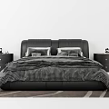 Modern Double Bed With Leather Headboard Plush Bedding Nightstands And Patterned Rug 3d model