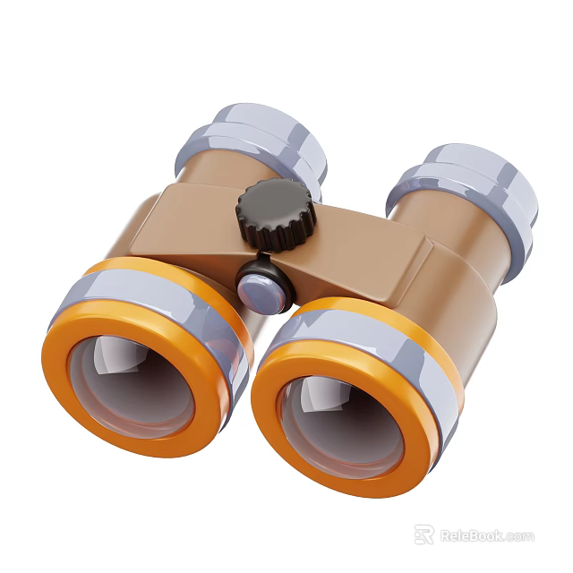 Industrial Grade Binoculars With Brown Body Orange Gray Lens Edges And Black Central Knob 3d model 