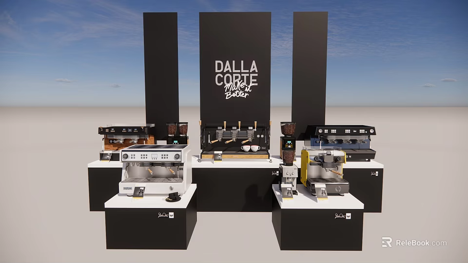 DALLA CORTE Coffee Machine Exhibition Stand With Black White Design And Equipment 3d model 