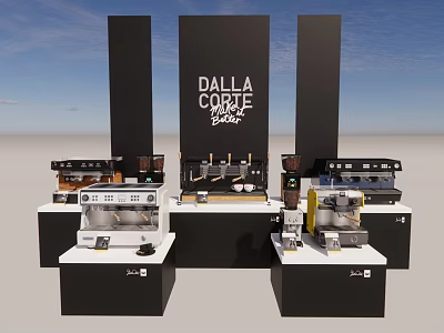 DALLA CORTE Coffee Machine Exhibition Stand With Black White Design And Equipment 3d model
