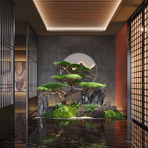 New Chinese Style Indoor Landscape Tea Room Aisle Tea Room Landscape Stone 3d model