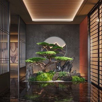 New Chinese Style Indoor Landscape Tea Room Aisle Tea Room Landscape Stone 3d model