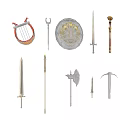 Various Medieval Weapons Collection Featuring Swords Axes Shields Spears And Daggers 3d model