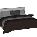Double Bed Featuring White Headboard Brown Comforter Gray Blanket Brown Beige Pillows and Side Table 3d model