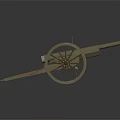 Ancient Military Cannon Weapon with Metal Barrel and Wooden Spoked Wheels