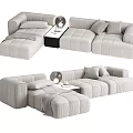 Modern Light Gray Sectional Sofa With Tufted Design Accent Pillows Side Table And Lamp 3d model