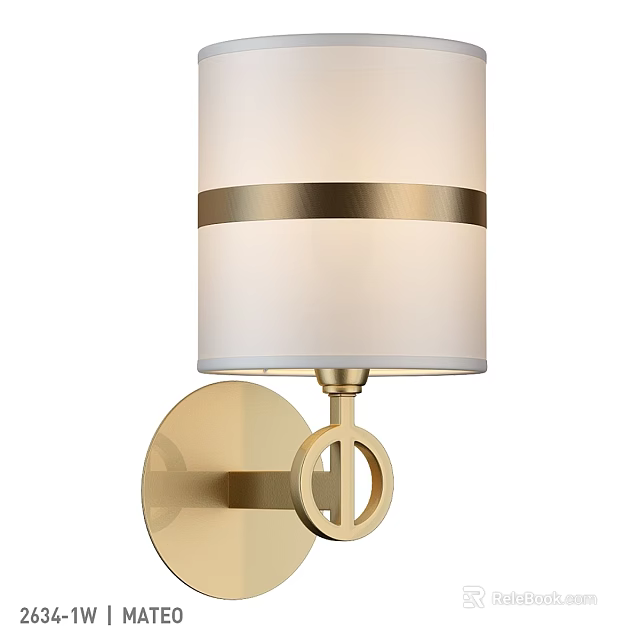 Modern Gold Wall Sconce With White Fabric Shade And Decorative Stripes 3d model 