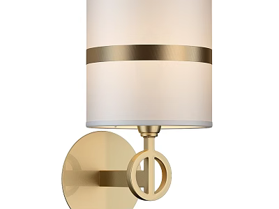 Modern Gold Wall Sconce With White Fabric Shade And Decorative Stripes 3d model