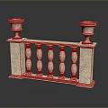 Scenic Marble Stone Railing Landscape With Two Pillars Vase Shaped Tops And Reflection