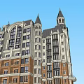 Tall Building Architectural Model Featuring Spires Intricate Exterior And Multiple Floors