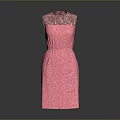 Elegant Sleeveless Pink Dress With Lace Decorated Neckline And Waist Belt