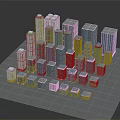 Modern Architecture Models With Various Heights Designs In Blue White Beige Arranged On Flat Surface