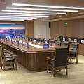 Modern Conference Room Interior With Long Table Black Chairs Tablets And Large Screen 3d model