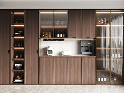 Modern Elegant Wooden Sideboard With Glass Display Doors LED Lighting And Coffee Station Storage 3d model