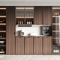 Modern Elegant Wooden Sideboard With Glass Display Doors LED Lighting And Coffee Station Storage