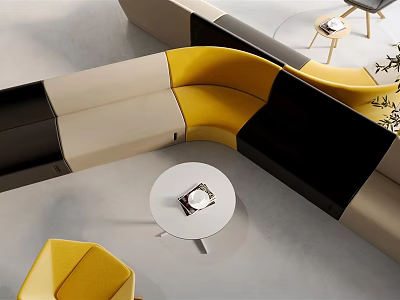 Modern Curved Sofa And Coffee Table Set With Yellow Black Beige Colors 3d model