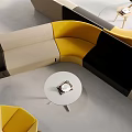 Modern Curved Sofa And Coffee Table Set With Yellow Black Beige Colors
