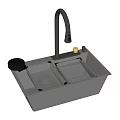 Kitchen Sink with Double Bowl Black Faucet Drainer and Drain Design