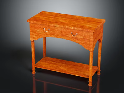 Wooden Console Table With Classic Design Two Drawers Lower Shelf And Turned Legs 3d model