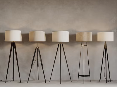 Stylish Floor Lamps With Tripod Bases And White Lampshades For Modern Interior 3d model
