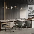 Modern Restaurant Interior Design With Dining Table Chairs Pendant Lights And Marble Elements 3d model