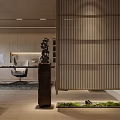Modern Office Interior With Wooden Walls Desk Computer Chair Bookshelves And Green Plant