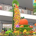 Interactive Zone With Giant Tomato Orange Cherry Sculptures Flowers And Mall Area