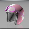 Cute Pink Helmet With Heart Shaped Goggles And White Star Patterns