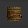 Vintage Wooden Bucket With Round Top And Sturdy Handle For Household Use
