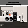 Home Balcony Laundry Space With Washing Machines Dryer Cabinets Window Robot Vacuum And Mop