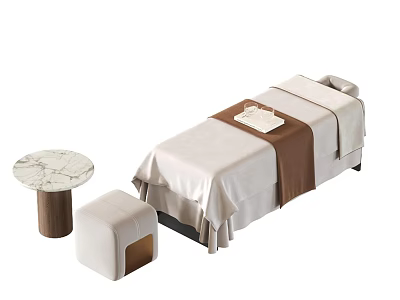 Luxury Spa Treatment Bed With Marble Side Table And Ottoman 3d model