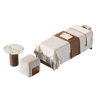 Luxury Spa Treatment Bed With Marble Side Table And Ottoman 3d model