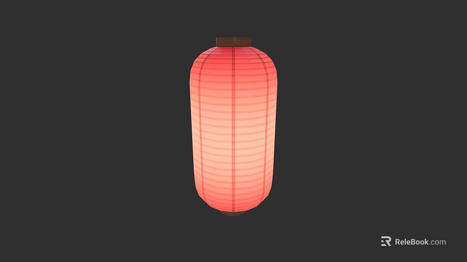 Vibrant Traditional Red Paper Lantern With Striped Design On Dark Background 3d model 