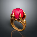 Ornate Gold Ring Featuring Red Gemstone And Intricate Dragon Claw Design