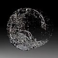Dynamic Transparent Water Splash Sculpture With Shiny Surface On Black Background