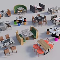 Modern Dining Table Sets with Booth Seating Round Square Tables and Various Chairs 3d model
