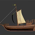 Wooden Sailing Ship Model Featuring Yellow Sails And Detailed Wooden Hull Design