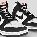 High-top Black And White Sneakers With Nike Logo On Side Red Tongue And Black Laces