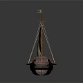 Wooden Sailing Boat With Yellow Sails Mast And Brown Hull Design