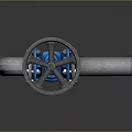 Industrial Hardware Valve With Blue Handwheel Flange Connection And Gray Metal Pipe