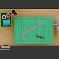 Kids Workbench With Green Mat Hammer Ruler And Craft Supplies On Wooden Surface
