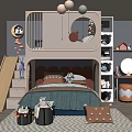 Kids Room Interior Design With Slide Bunk Bed Pink Headboard Gray Walls And Geometric Rug