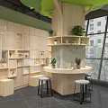 School Reading Area Interior With Tree Structure Plants Shelves And Stools 3d model