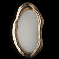 Set Of Two Decorative Golden Mirrors With Irregular Wavy Textured Frames And Small Round Accents